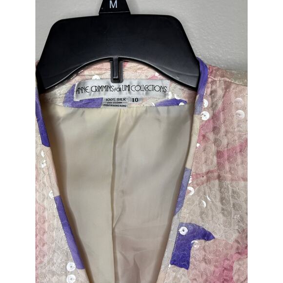 Vintage Ann Crimms Y2K Floral Sequin Button Front Womens Blazer Size 10 - Picture 5 of 5